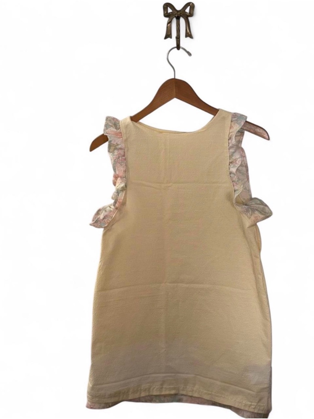 Cream Sleeveless Shift Dress with Floral Ruffle Trim